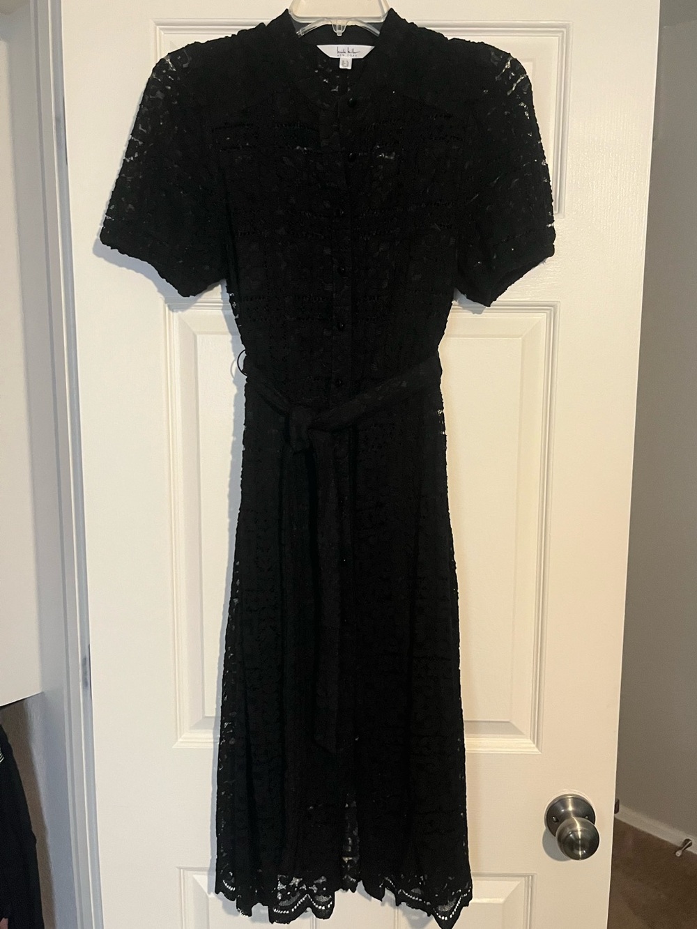 Nicole Miller Black Lace Midi Dress with Tie Belt includes slip dress.